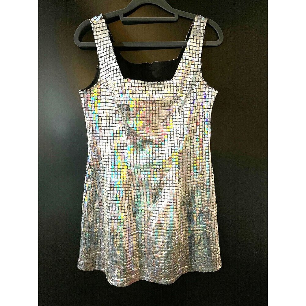VTG Lip Service Women's Shiny Sparkle Mirror Clubbing Mini Dress Sz Medium